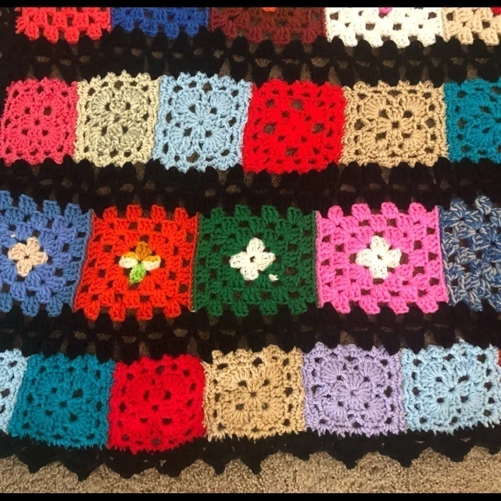 Grandma’s Granny Square Colorful Boho Cozy Lap AfghanThrow 65X45 Roseanne